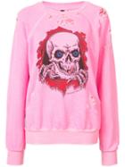 Unravel Project 'fluo Fuxia' Distressed Printed Sweater, Women's, Size: Small, Pink/purple, Cotton