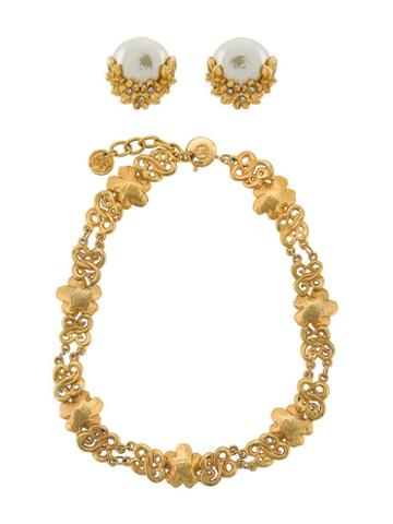 Sonia Rykiel Pre-owned Flower Clip-on Earrings And Necklace Set - Gold