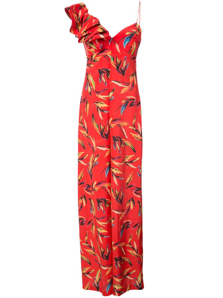 Amur Asymmetric Printed Jumpsuit - Red