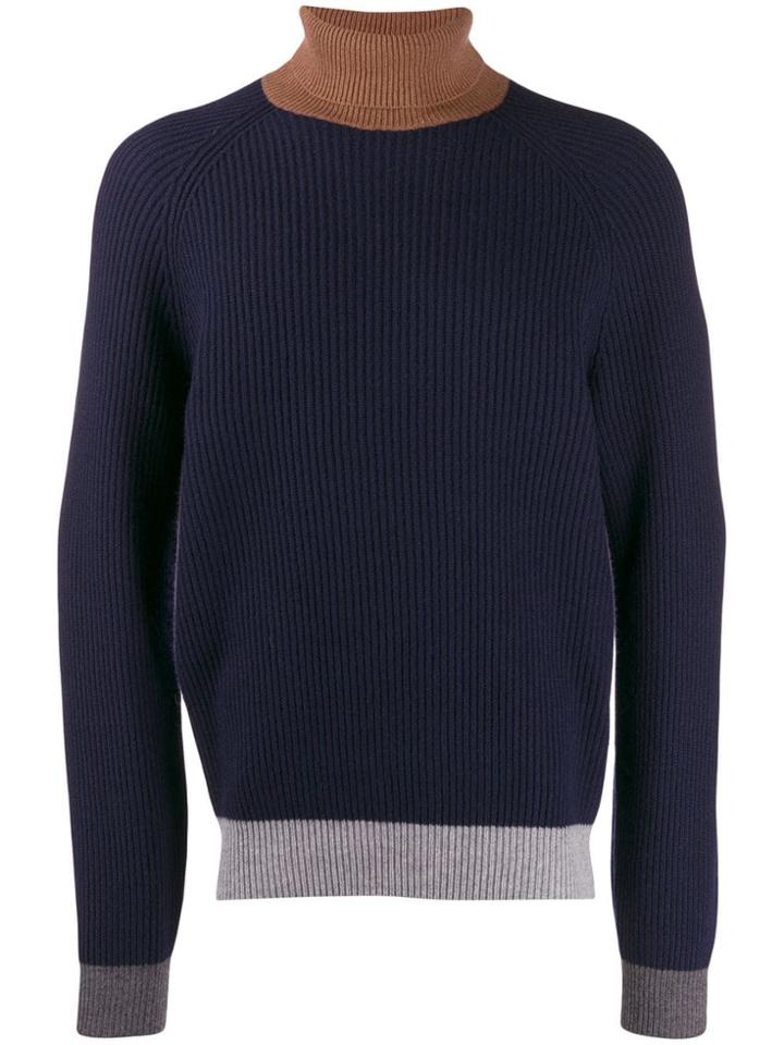 Brunello Cucinelli Colour-block Turtleneck Jumper - Blue