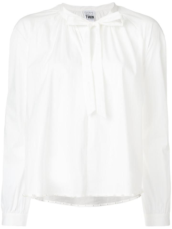 Twin-set Pearled Trim Top - White