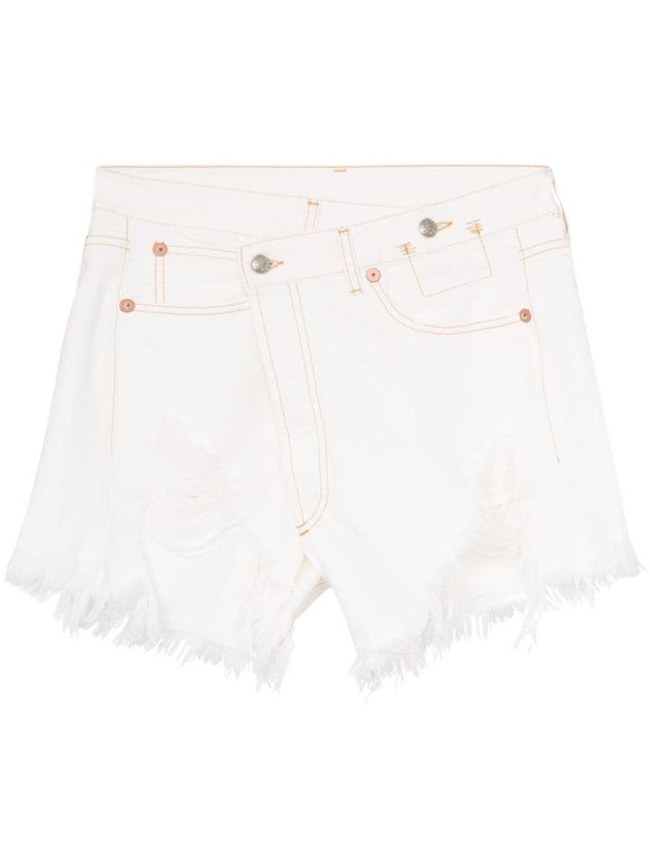 R13 Crossover Distressed Denim Shorts - White