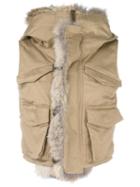 Dsquared2 Coyote Fur Trimmed Gilet, Women's, Size: 40, Nude/neutrals, Cotton/calf Leather/polyamide/coyote Fur