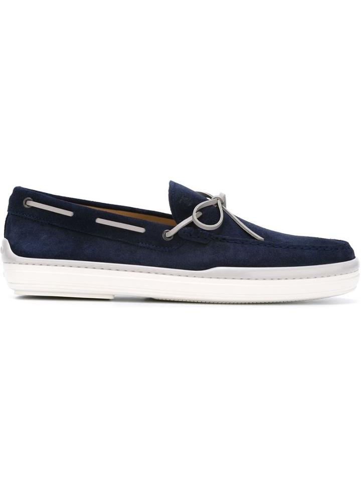Tod S Contrast Lace Boat Shoes, Men's, Size: 8.5, Blue, Suede/leather/rubber