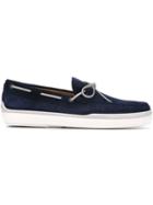 Tod S Contrast Lace Boat Shoes, Men's, Size: 8.5, Blue, Suede/leather/rubber