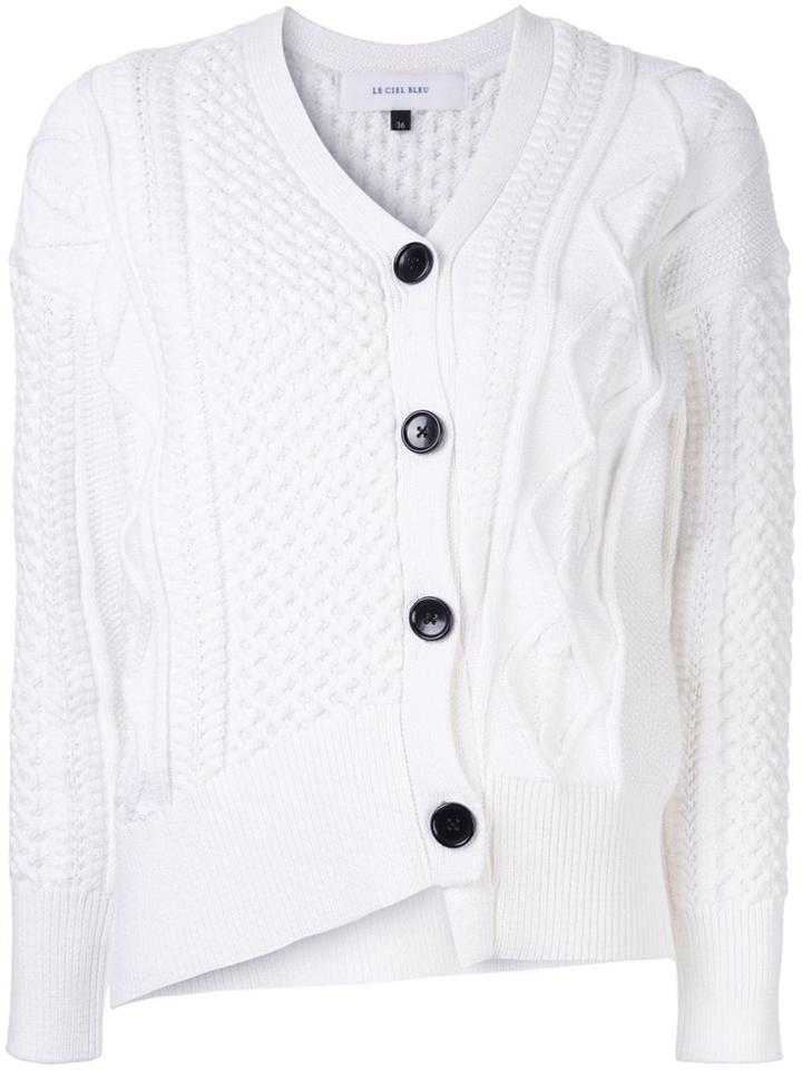 Le Ciel Bleu Cable Knit Asymmetric Cardigan - White