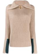 Tory Burch Folded Neck Ribbed Jumper - Neutrals