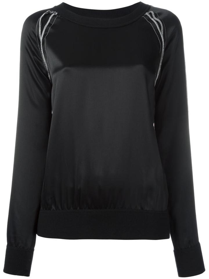 Dkny Exposed Seam Satin Sweatshirt, Women's, Size: Small, Black, Viscose/silk/spandex/elastane