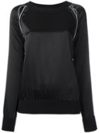 Dkny Exposed Seam Satin Sweatshirt, Women's, Size: Small, Black, Viscose/silk/spandex/elastane