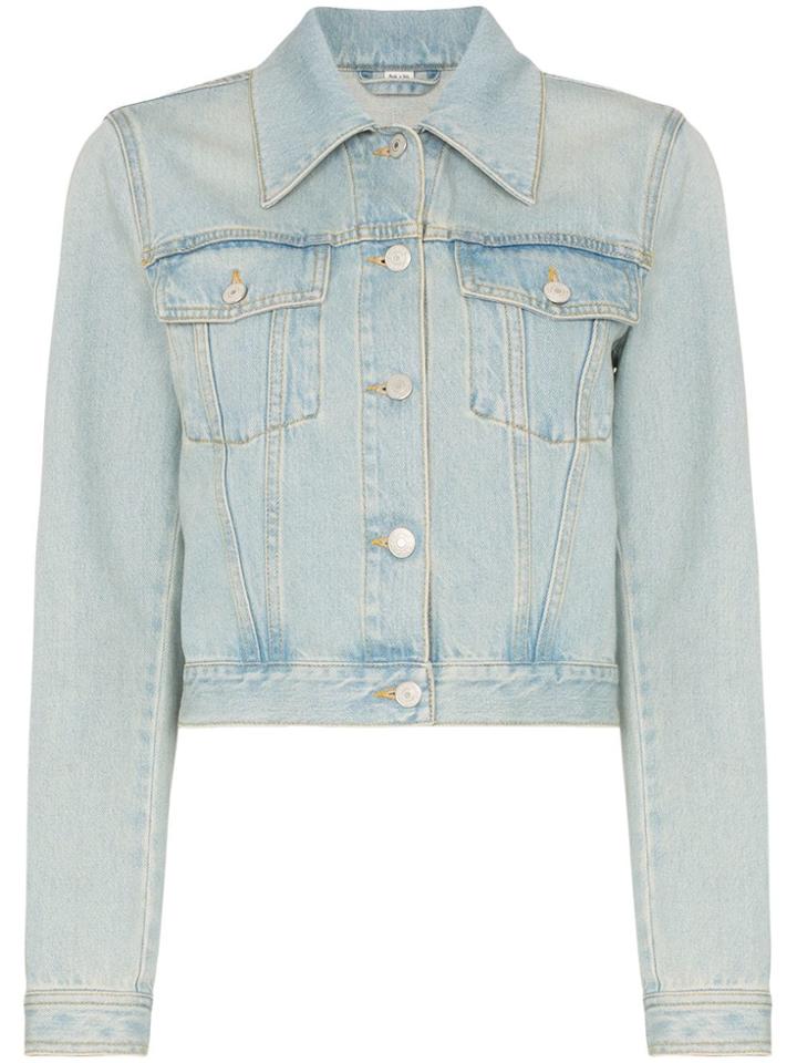 Gucci Embroidered Tiger Cropped Denim Jacket - Blue