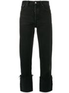 Re/done High Rise Straight Leg Black Jeans With Turned Up Cuffs