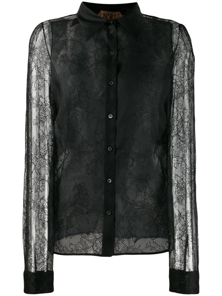 Nº21 Lace Sheer Sleeves Shirt - Black
