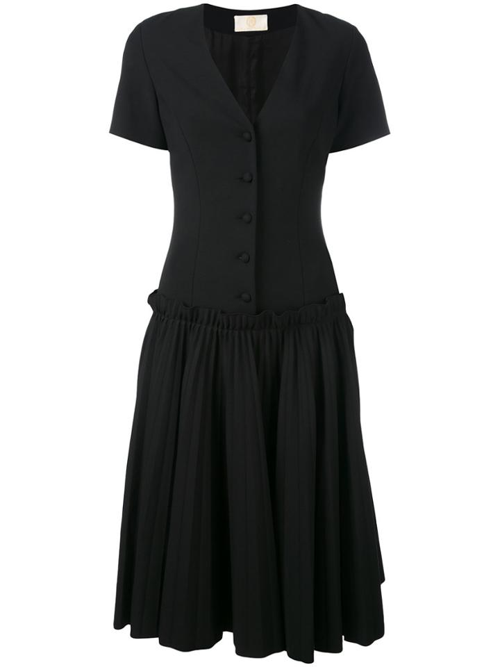 Sara Battaglia Pleated Midi Dress - Black