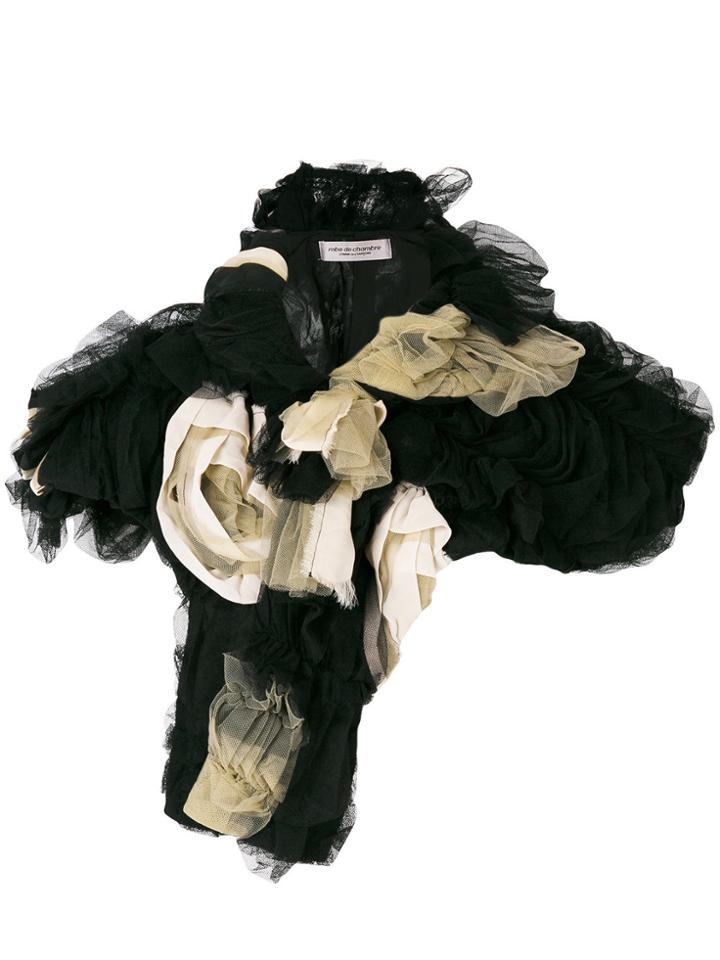 Comme Des Garçons Vintage Flower Appliqué Tulle Shawl - Black