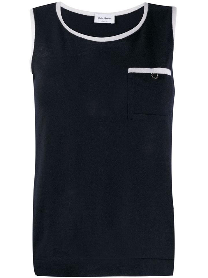 Salvatore Ferragamo Contrast Trim Knitted Top - Blue