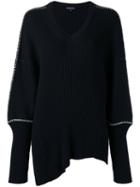 Ann Demeulemeester Long Cuff Contrast Stitch Sweater, Women's, Size: Small, Black, Cotton/cashmere
