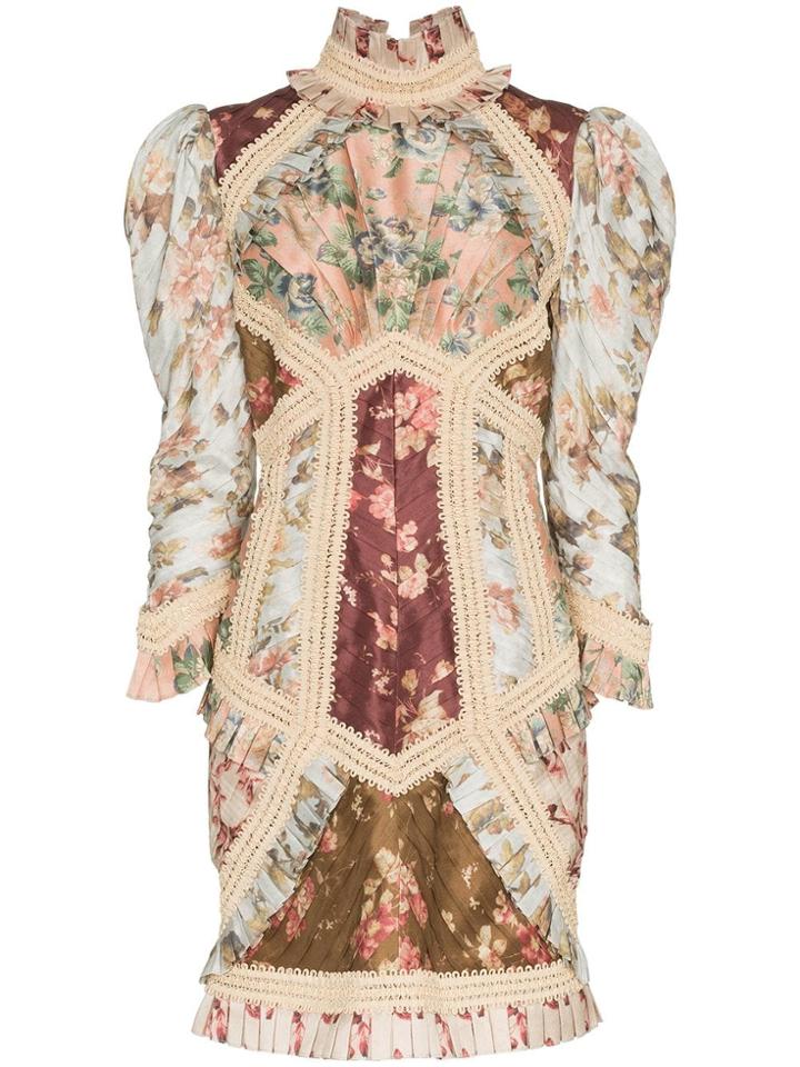 Zimmermann Embellished Floral Print Silk Mini Dress - Nude & Neutrals
