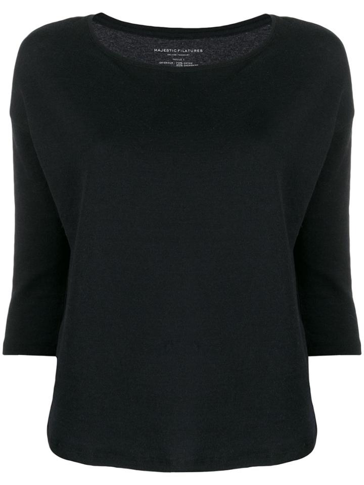 Majestic Filatures Three-quarter Sleeve Knit Sweater - Black