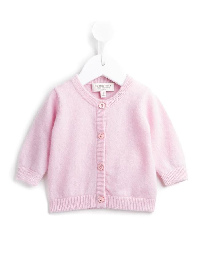 Cashmirino - Round Neck Cardigan - Kids - Cashmere - 6 Mth, Pink/purple