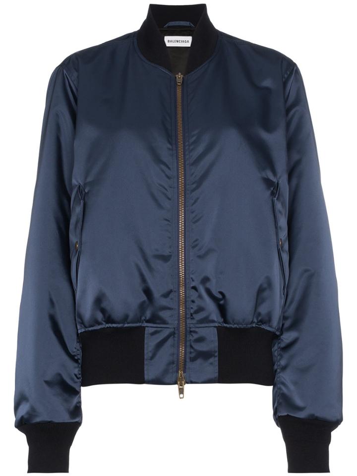 Balenciaga Rear Logo Embroidered Bomber Jacket - Blue