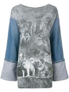 Night Market Denim Sleeve Wolf Top - Blue