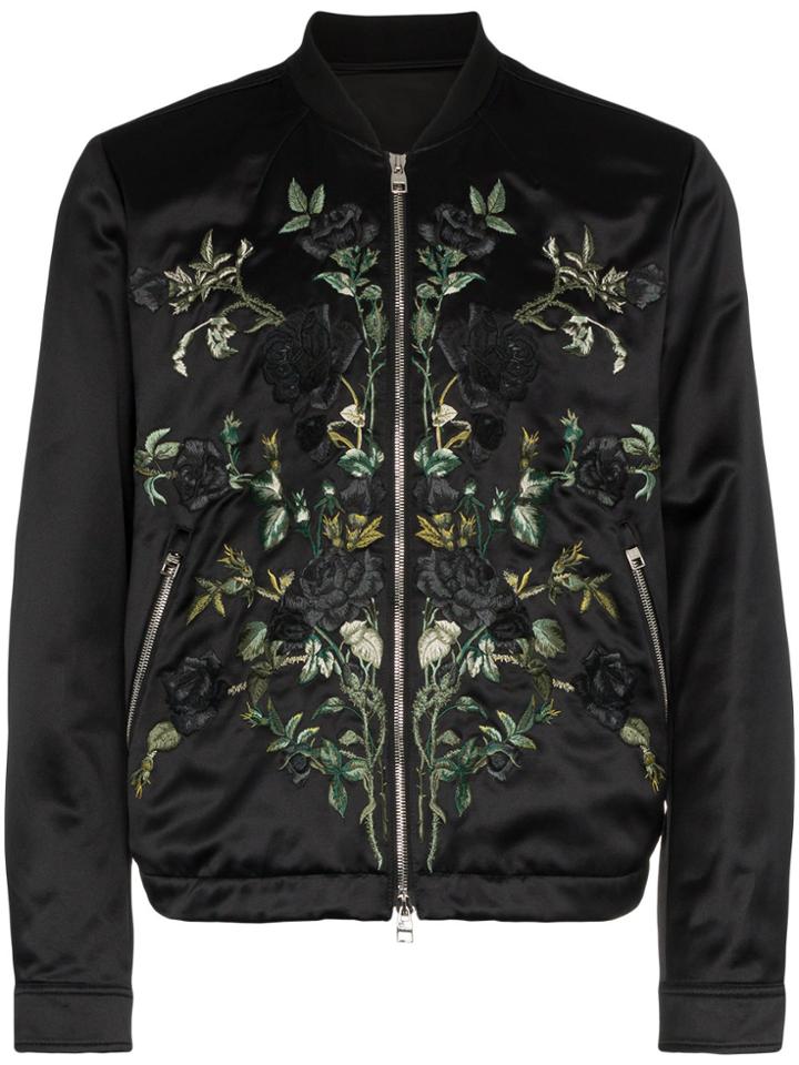 Alexander Mcqueen Flower Bomber Jacket - Black