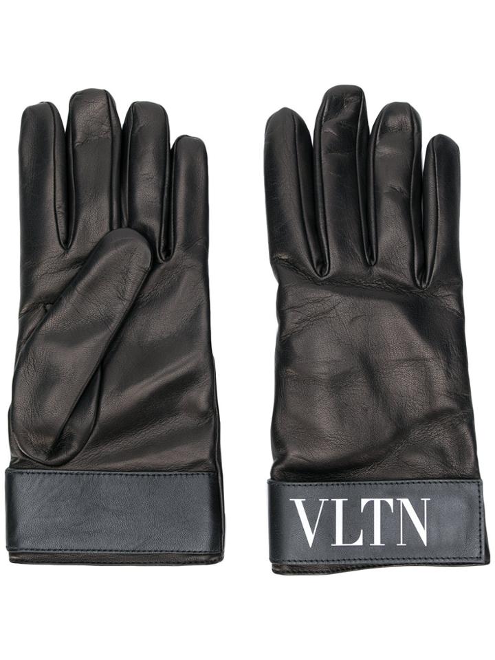 Valentino Fur-lined Logo Gloves - Black