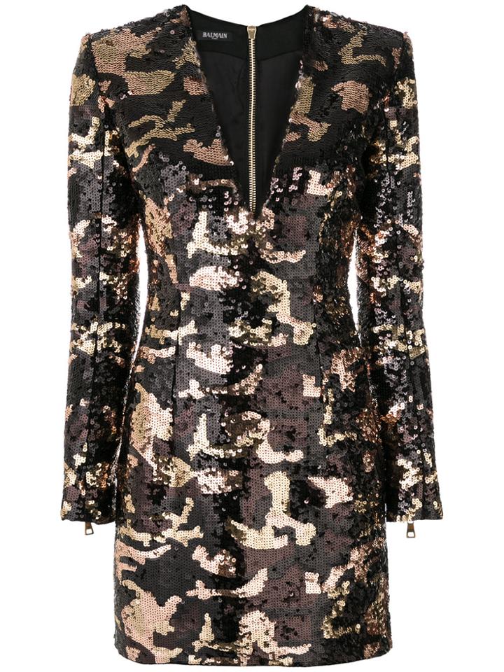 Balmain Camouflage Sequin Dress - Black