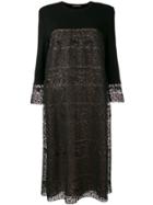 Alberta Ferretti Embroidered Panel Knit Dress - Black
