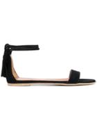 Via Roma 15 Tasseled Ankle Tie Sandals - Black