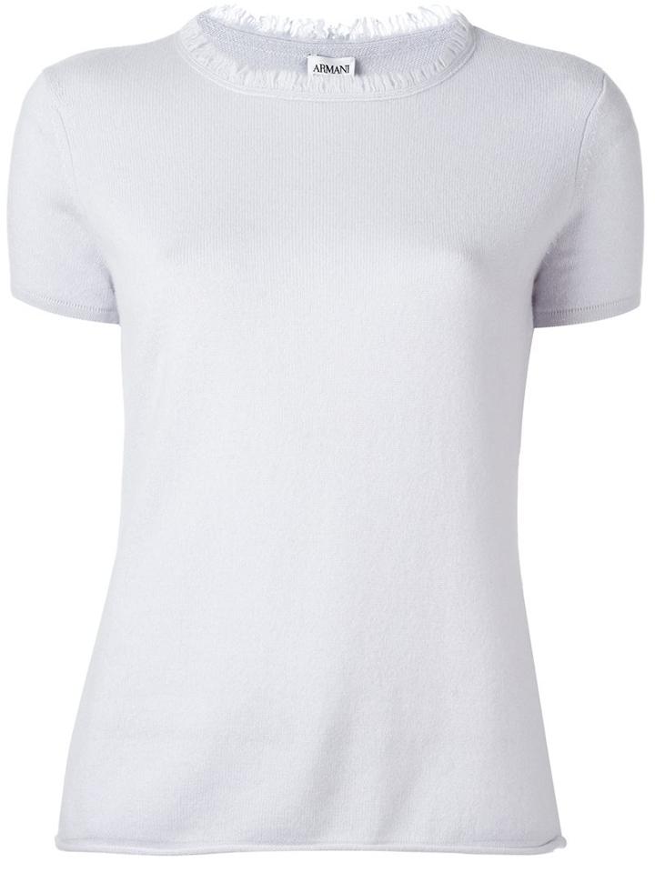 Armani Collezioni Fringed Neck Shortsleeved Blouse, Women's, Size: 48, Blue, Cashmere