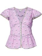 Marc Jacobs - Flutter Sleeve Floral Blouse - Women - Silk/cotton - 10, Pink/purple, Silk/cotton