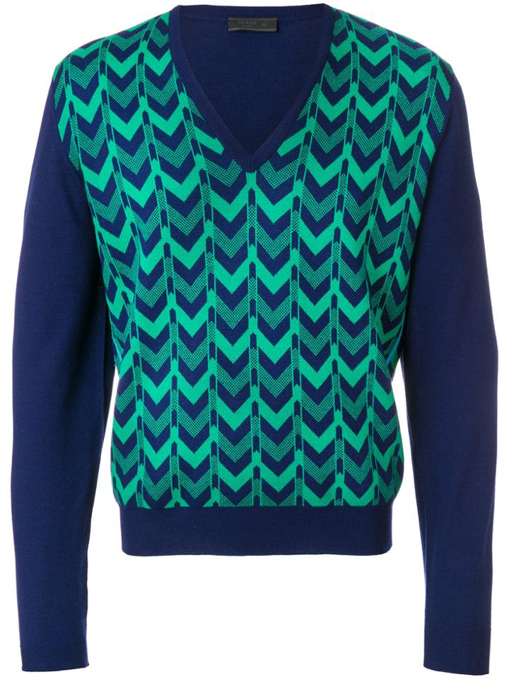 Prada Chevron Jacquard Jumper - Blue