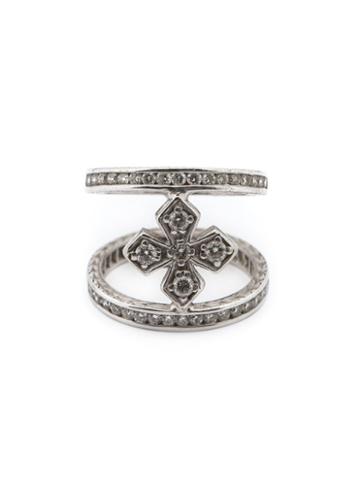 Loree Rodkin Mini Halo Princess Cross Diamond Mid Finger Ring