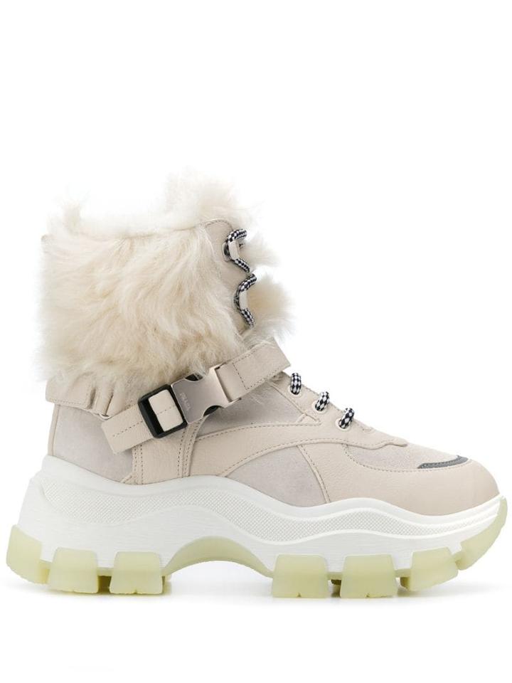 Prada Block Lace-up Boots - White