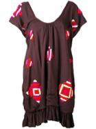 All Things Mochi Embroidered Geometric Dress, Women's, Size: Medium, Brown, Silk/cotton