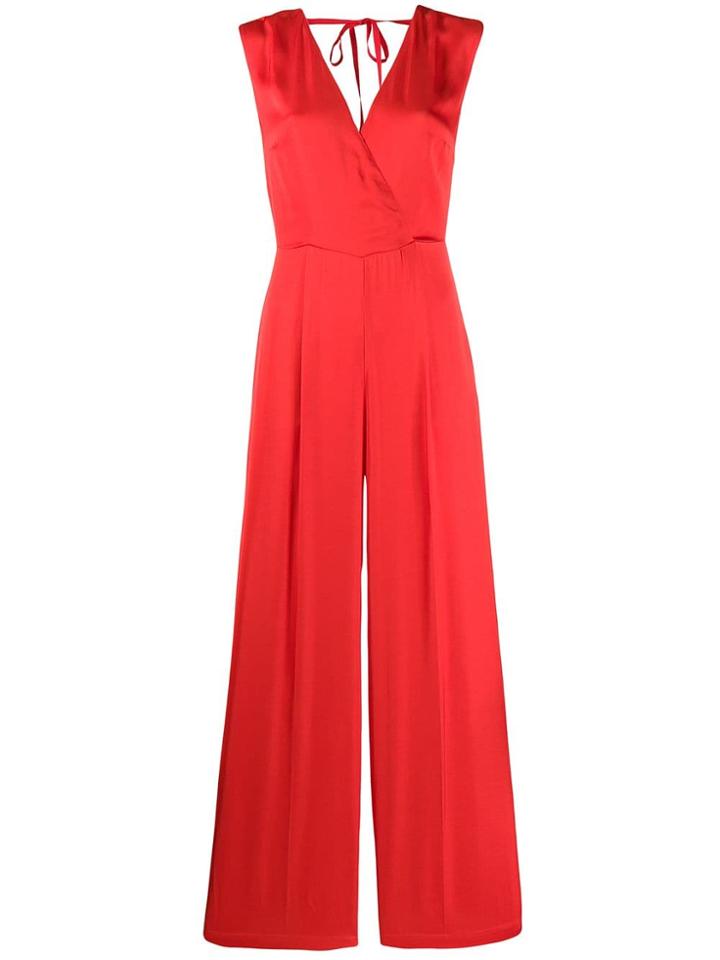 Semicouture V-neck Wrap Front Jumpsuit - Red