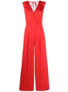 Semicouture V-neck Wrap Front Jumpsuit - Red