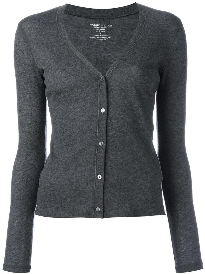 Majestic Filatures V-neck Buttoned Cardigan, Women's, Size: 3, Grey, Cashmere