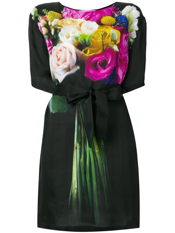 Moschino Tie Waist Floral Mini Dress - Black