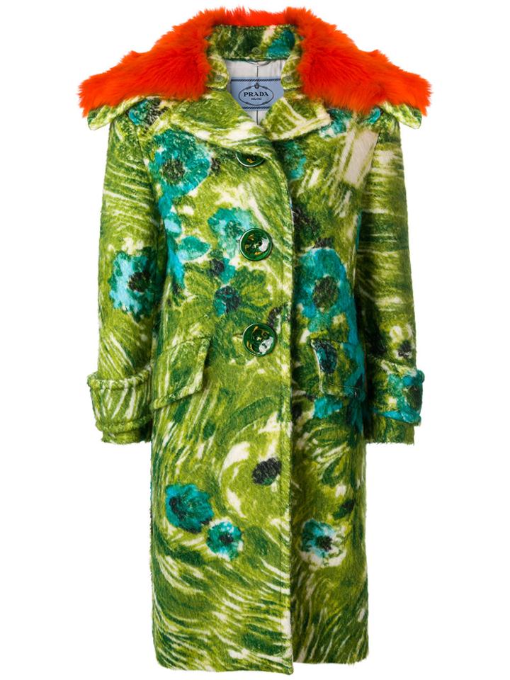 Prada Floral Printed Coat - Green