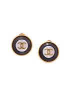 Chanel Vintage Cc Logo Button Earrings - Black
