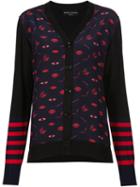 Sonia Rykiel Striped Sleeve Printed Cardigan, Women's, Size: Small, Black, Silk/wool