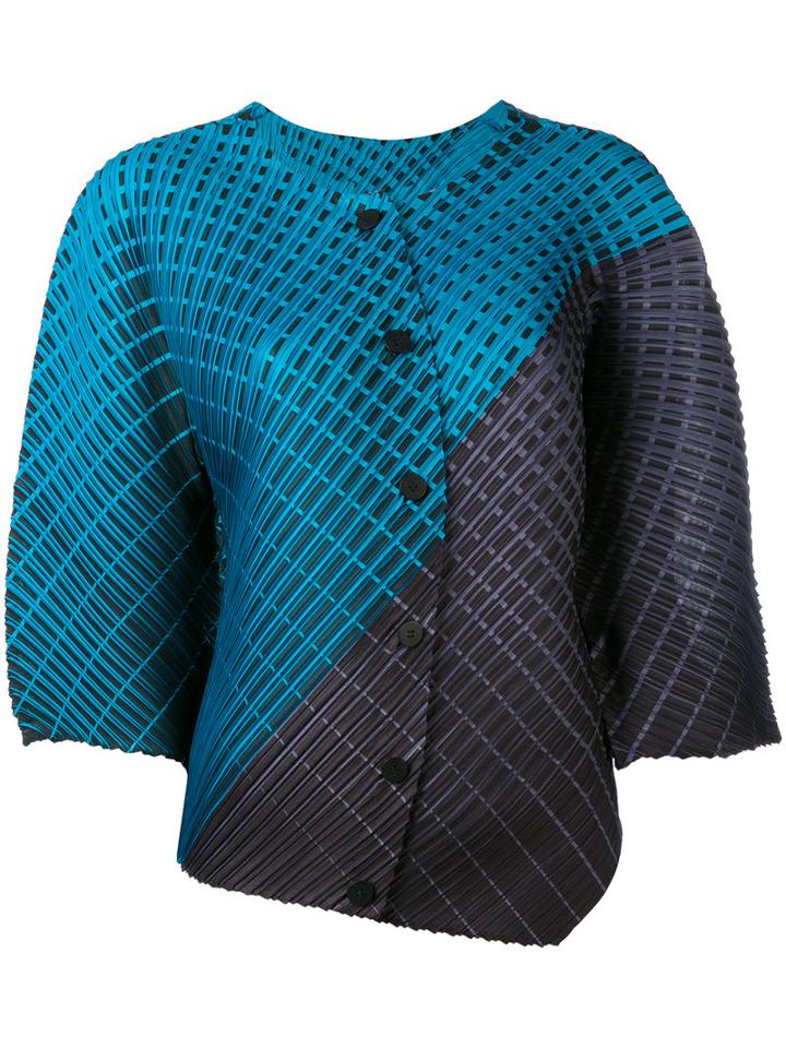 Pleats Please By Issey Miyake - Asymmetric Pleated Blouse - Women - Polyester - Iii, Blue, Polyester