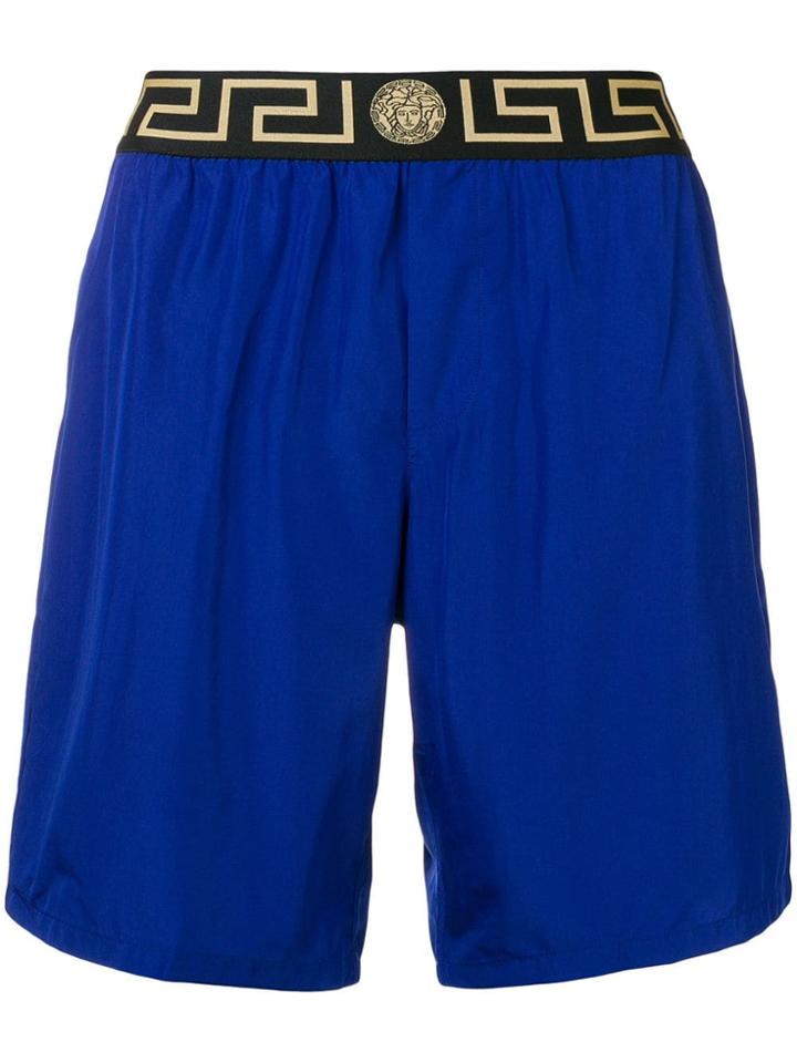 Versace Printed Logo Swim Shorts - Blue