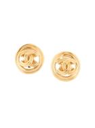 Chanel Pre-owned Line Embossed Cc Earrings - Gold