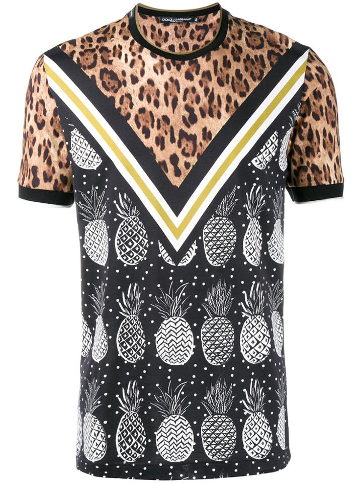 Dolce & Gabbana Leopard And Pineapple Print T-shirt - Brown