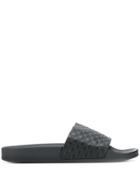Balmain Embossed Logo Squares Slides - Black
