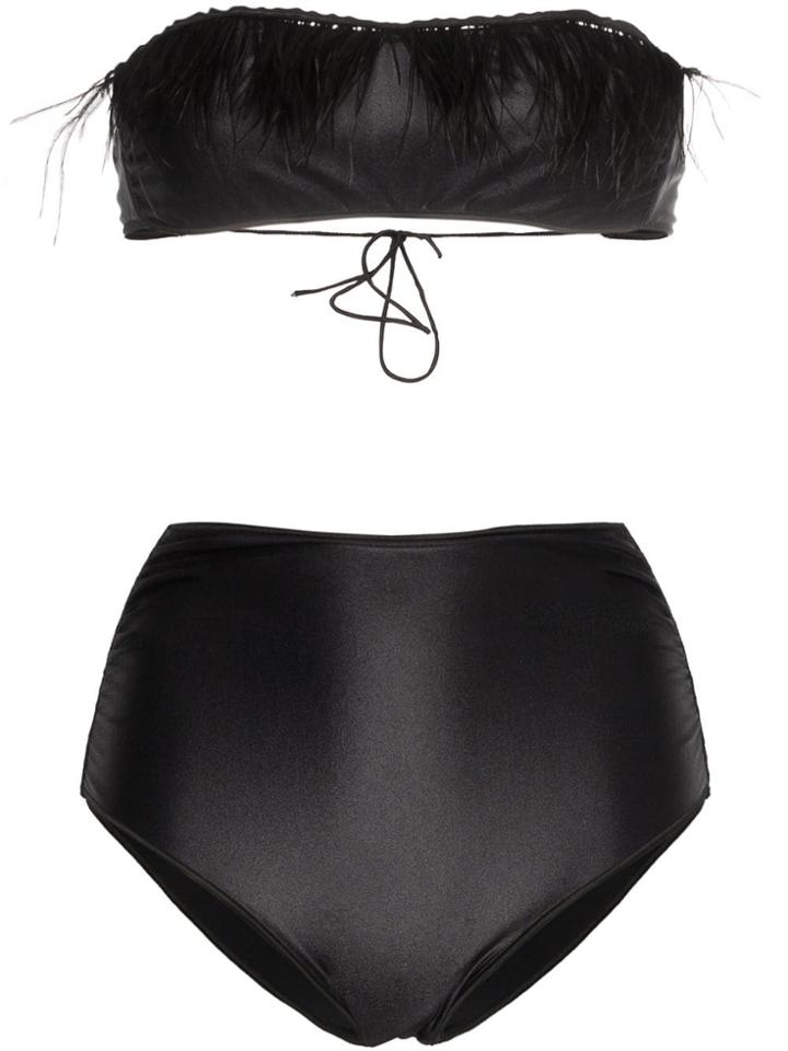 Oseree Plumage Feather-trimmed Bikini - Black