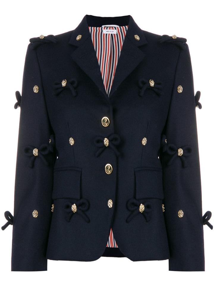 Thom Browne Bow Applique Flannel Sport Coat - Blue